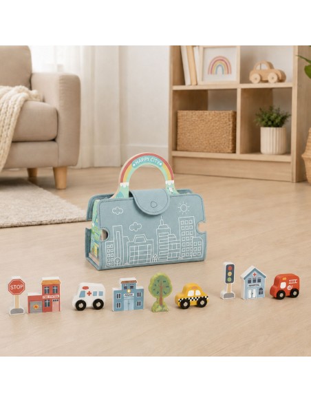 Mini-Stadt Tooky Toy – Holzstadt in tragbarer Tasche