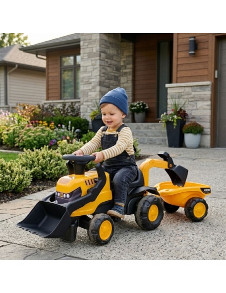 FALK Ride-on JCB Tractor with Trailer and Accessories Silent Wheels 1-3 Years