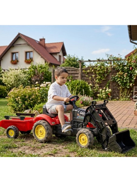 Red Supercharger Excavator Tractor with Falk Trailer - From 2 Years Old