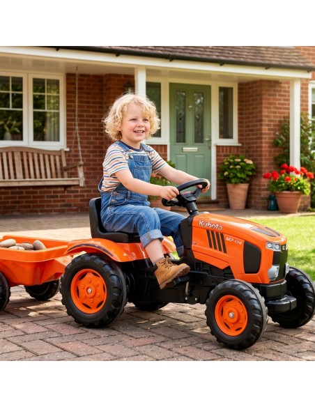 FALK pedalinis traktorius Kubota su priekaba ir atsidarančiu variklio gaubtu 2-6 m.