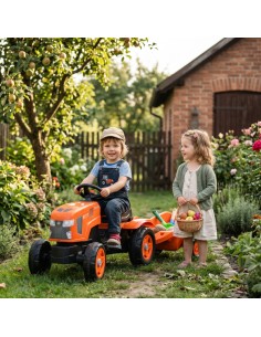 FALK pedalinis traktorius Kubota su priekaba ir atsidarančiu variklio gaubtu 2-6 m. 2