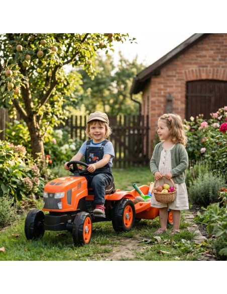 FALK pedalinis traktorius Kubota su priekaba ir atsidarančiu variklio gaubtu 2-6 m.
