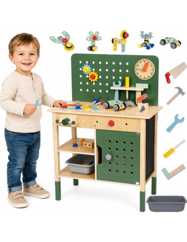 Montessori edukacinės dirbtuvės Woopie GREEN, medinės, su įrankiais