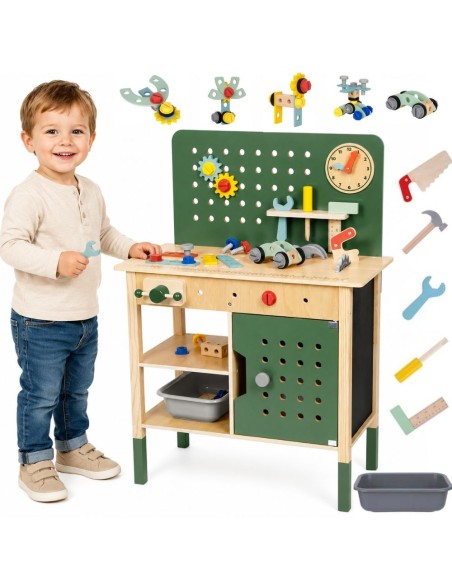 Montessori edukacinės dirbtuvės Woopie GREEN, medinės, su įrankiais