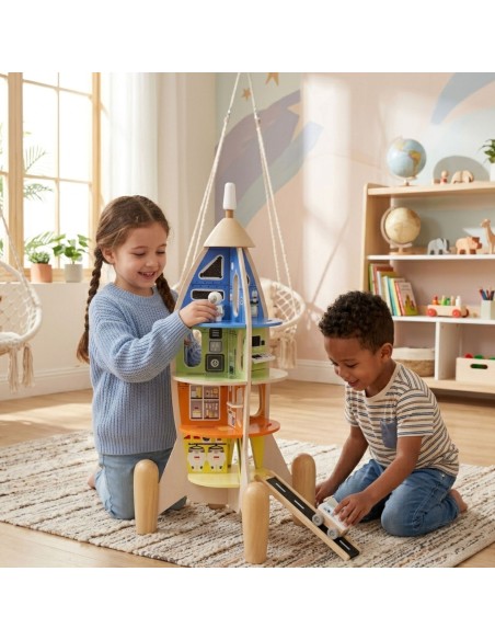 Wooden Space Rocket House Classic World - Set of 51 pieces