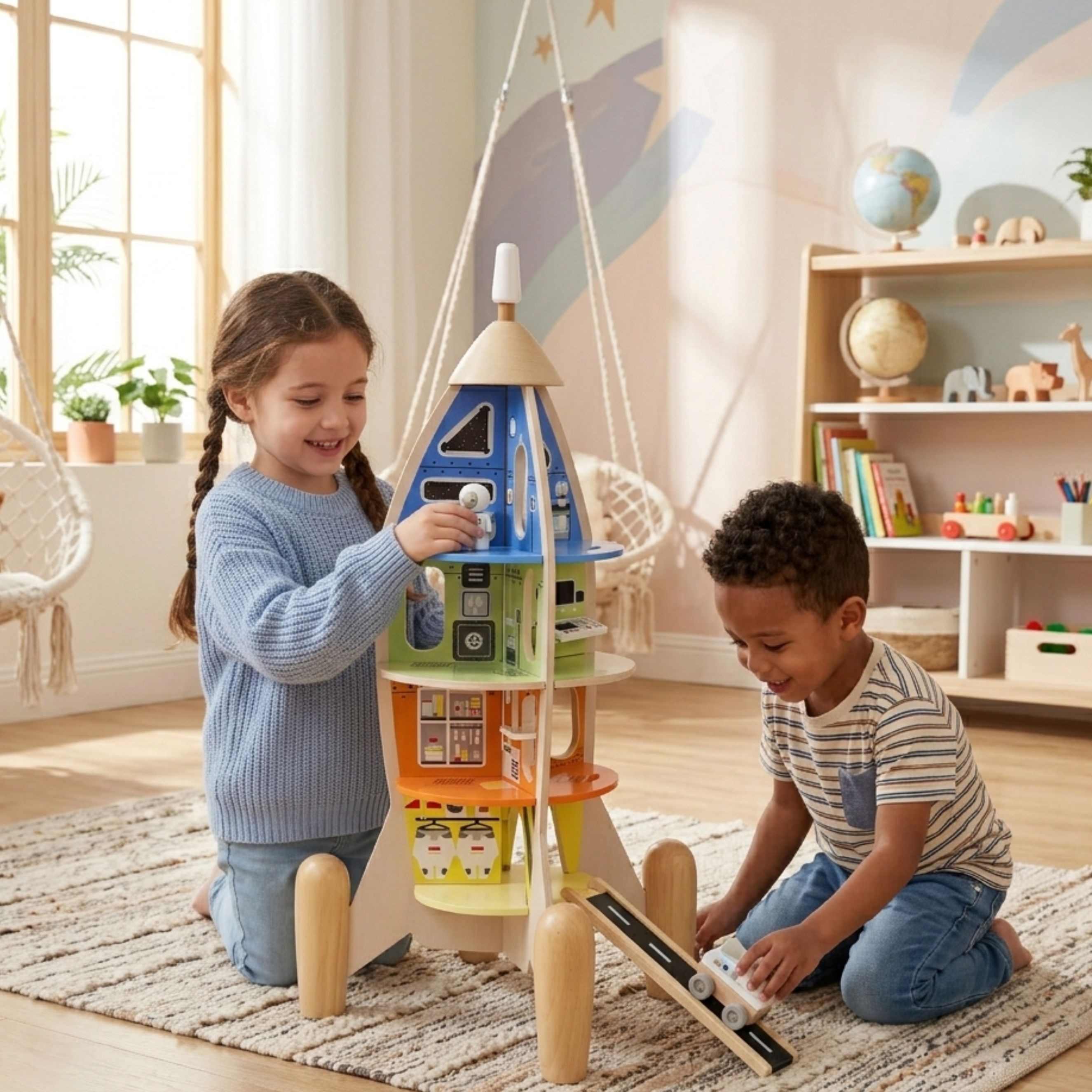 CLASSIC WORLD Drewniana Rakieta Domek dla Dzieci + Figurki 51el.