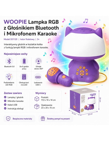 WOOPIE daugiafunkcė RGB lempučių su Bluetooth garsiakalbiu violetinė