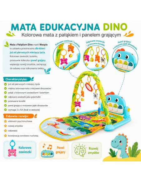 WOOPIE BABY kilimėlis su lanku Dino – džiaugsmas ir vaiko augimas!
