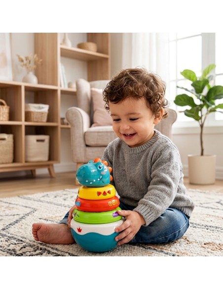 WOOPIE BABY jutiminis dinozauro bokštelis dėlionė-kūgiai kūdikiams