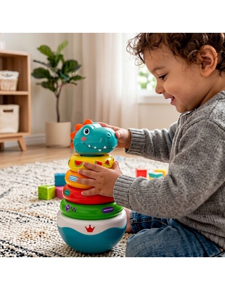 WOOPIE BABY jutiminis dinozauro bokštelis dėlionė-kūgiai kūdikiams