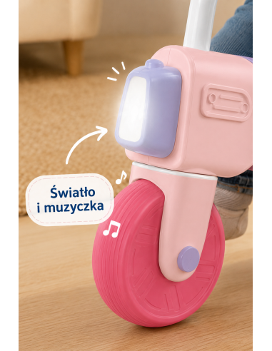 WOOPIE Motoroleris-bidinukas vežimėlis su garsu ir šviesa 18m+ Rožinis