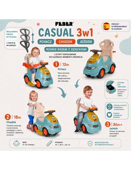 FEBER Jeździk Pchacz Bujak 5w1 CASUAL PUSH N’GO - Wielofunkcyjny zabawka