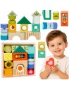Sinnesbausteine aus Holz mit 7 Funktionen, Montessori, 14 Stück.