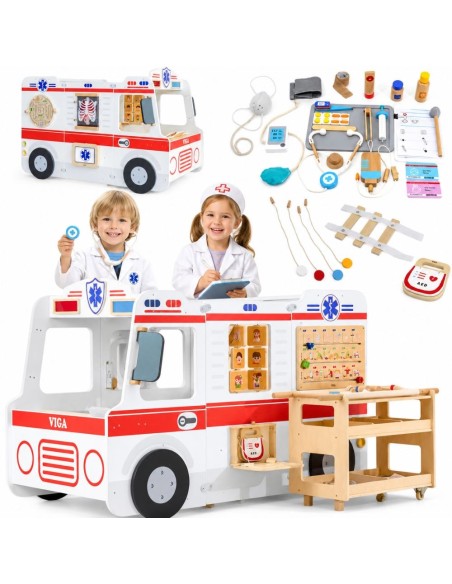 Zabawkowy Drewniany Ambulans z Akcesoriami WOOPIE - Edukacyjna Karetka