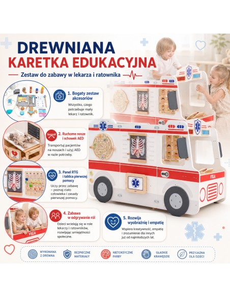 Zabawkowy Drewniany Ambulans z Akcesoriami WOOPIE - Edukacyjna Karetka