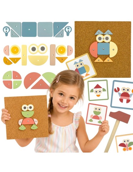 WOOPIE GREEN Wooden Nailing Toy with Hammer - 82 pcs. 20 patterns