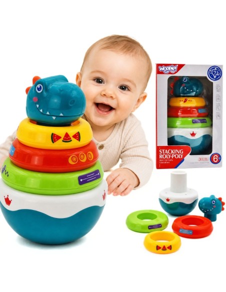 WOOPIE BABY jutiminis dinozauro bokštelis dėlionė-kūgiai kūdikiams