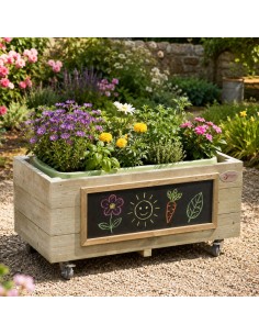 Classic World Wooden Flower Pot for Children on Wheels 2