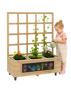 Classic World Holzblumenständer auf Rollen – Wagen mit Tafel