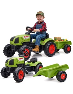 FALK Traktor Claas Grün mit Anhänger + Hupe, ab 2+