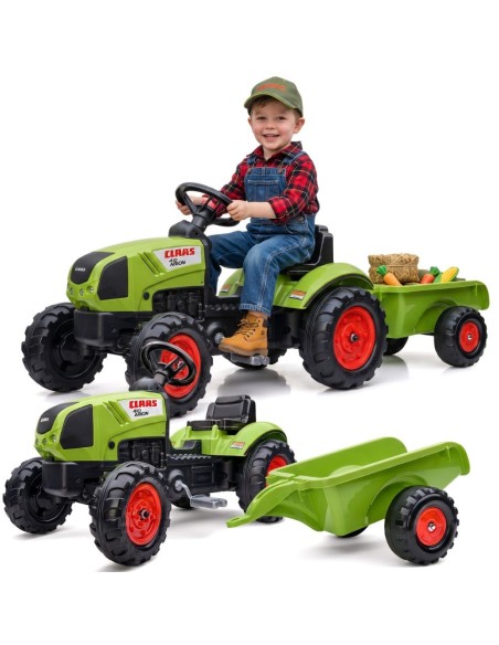 FALK Claas Green Pedal Tractor with Trailer + Horn 2+