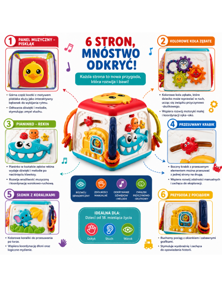 WOOPIE Interaktywna Kostka Edukacyjna Funny Cube Bębenek Pianinko