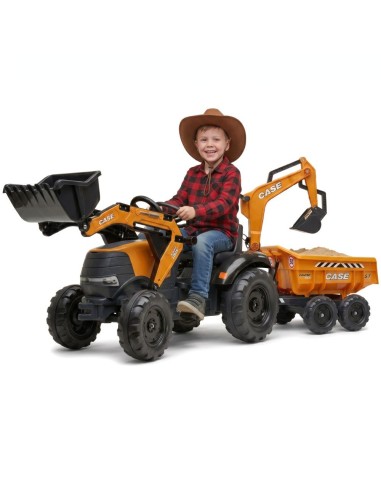 FALK Case IH Backhoe Tractor Orange with Trailer 3+