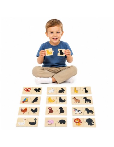 VIGA Drewniane Puzzle Zwierzątka - Układanka Dopasuj Cienie