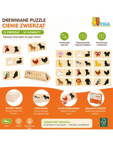 VIGA Holz-Puzzles Tierchen – Legespiel Schatten anpassen