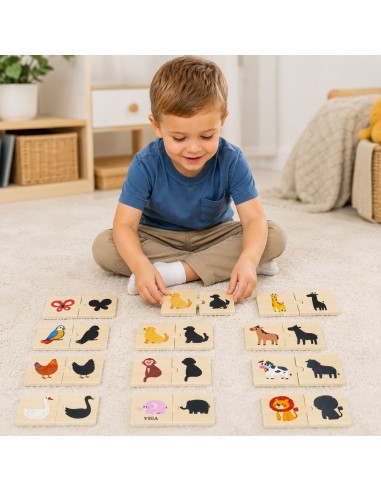 VIGA Drewniane Puzzle Zwierzątka - Układanka Dopasuj Cienie