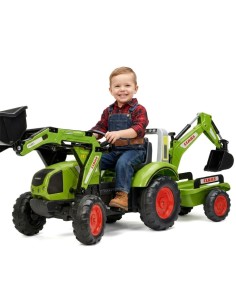 FALK Traktor na Pedały Zielony CLAAS z Łyżką i Przyczepką 3+