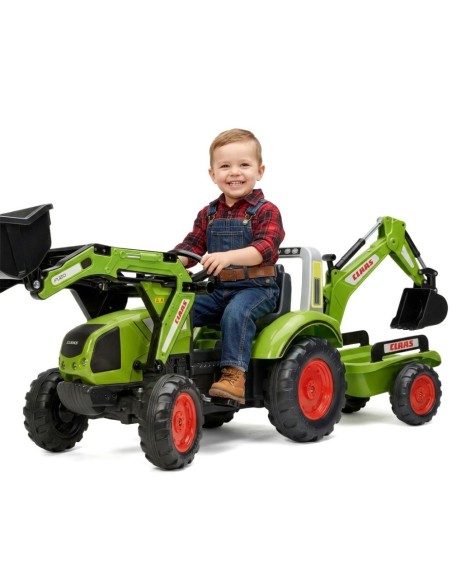 FALK Green CLAAS Pedal Tractor with Bucket and Trailer 3+