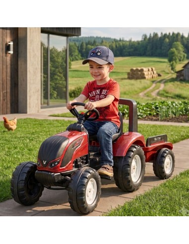 FALK Red Valtra S4 Tractor with Trailer for Children 3+