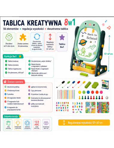WOOPIE Dvipusė magnetinė lenta – piešimas ir mokymasis 56 el.