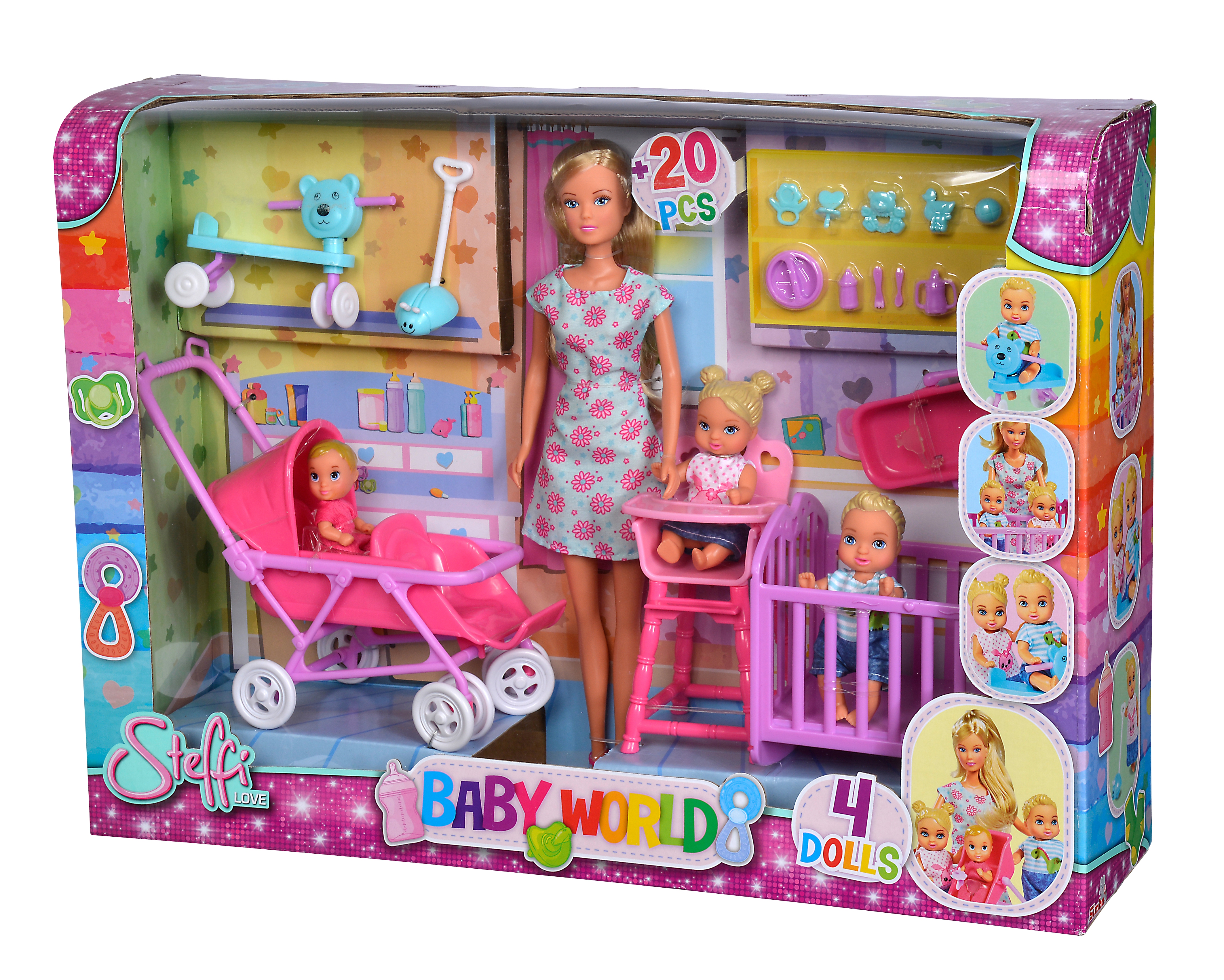 Lalka steffi love mama w pokoju dziecięcym z 3 dzieci 28 elem.