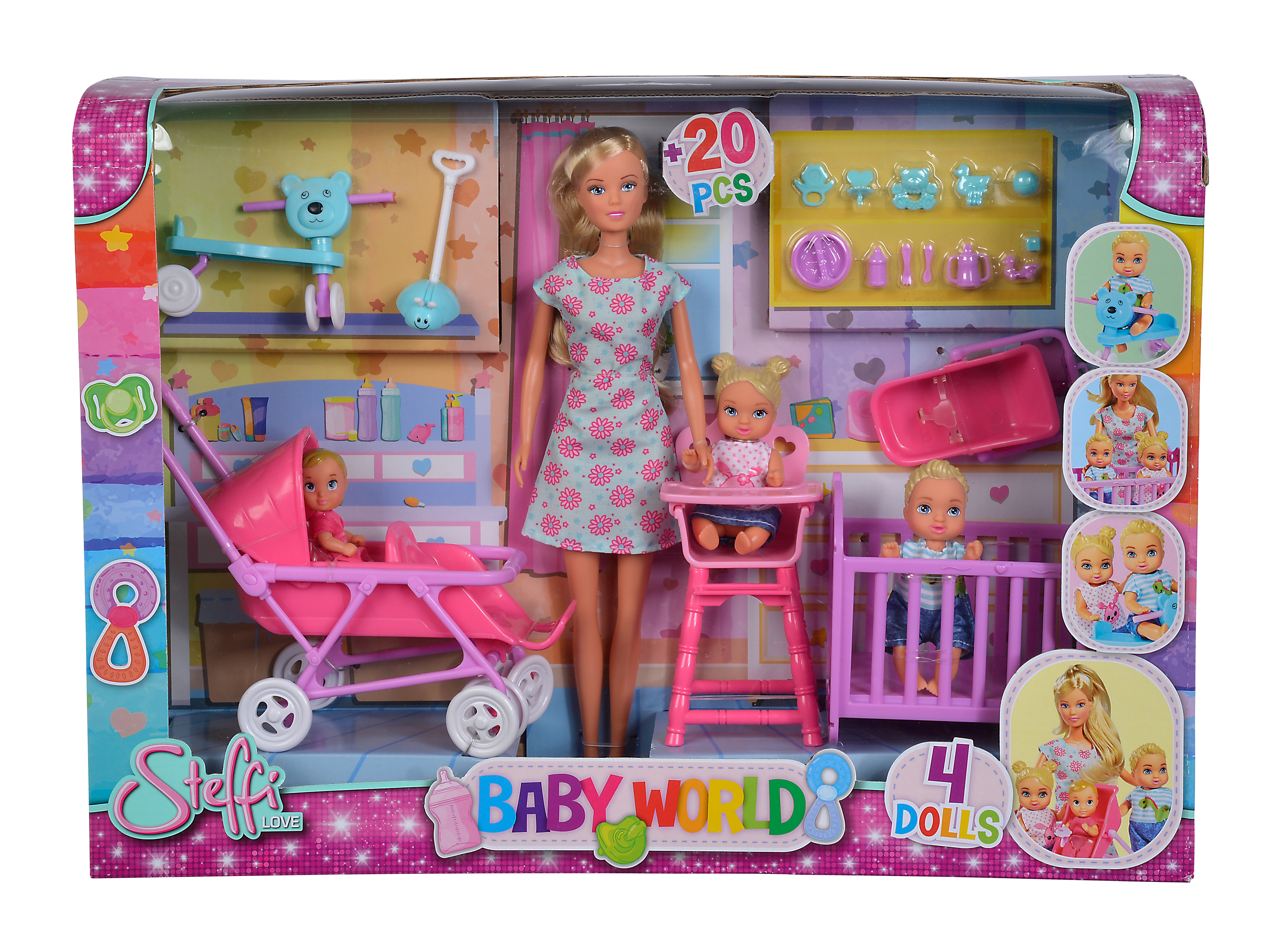 Lalka steffi love mama w pokoju dziecięcym z 3 dzieci 28 elem.