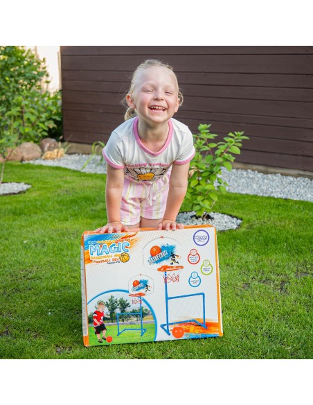 WOOPIE Set 2in1: Basketball und Fußballtor mit Ball