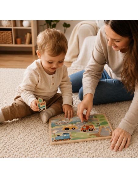 Holz-Puzzle Fahrzeuge 6-tlg. TOOKY TOY – Spielzeug 18m+