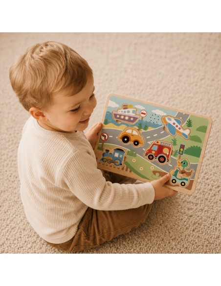 Holz-Puzzle Fahrzeuge 6-tlg. TOOKY TOY – Spielzeug 18m+