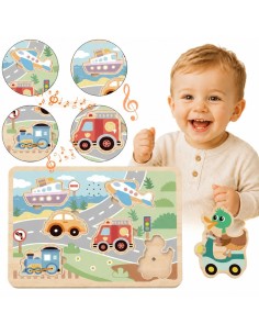 Medinės dėlionės transporto priemonės 6 el. TOOKY TOY - Žaislas 18m+ 2