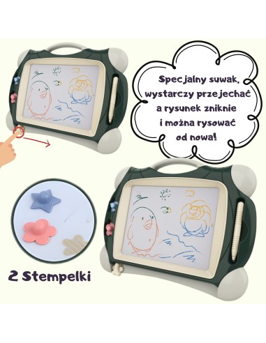 WOOPIE Znikopis Bunte Magnettafel + 2 Stempel Grün
