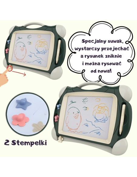 WOOPIE Znikopis Bunte Magnettafel + 2 Stempel Grün