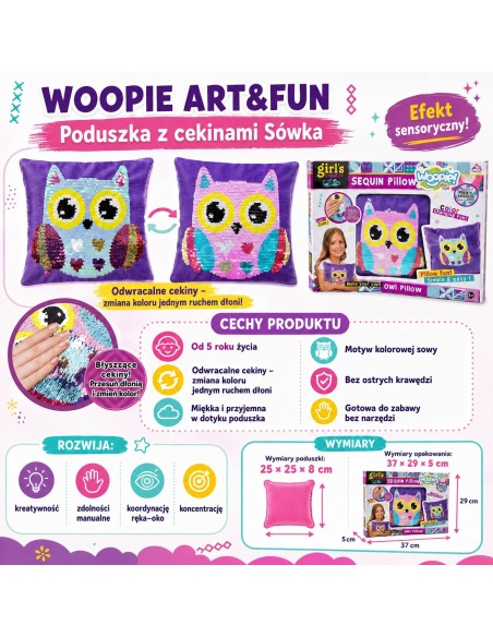 WOOPIE ART&FUN kūrybinis rinkinys – pagalvėlė pelėdžiukės dekoravimui