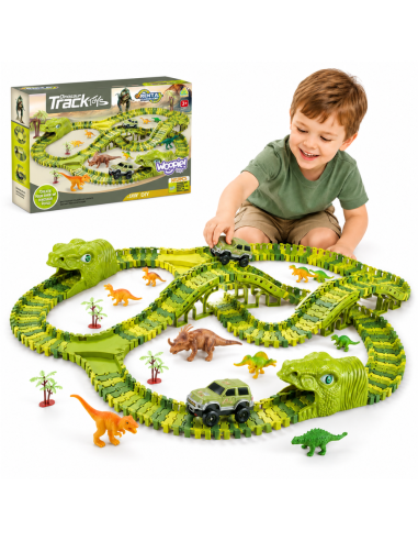 WOOPIE XXL-Autorennbahn Dinosaurier 240-tlg. – Spielzeug für Kinder