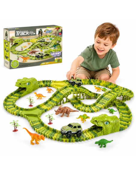WOOPIE XXL-Autorennbahn Dinosaurier 240-tlg. – Spielzeug für Kinder