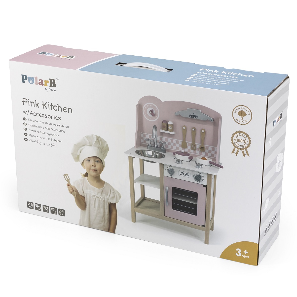 Polarb drewniana kuchnia z akcesoriami silver - pink