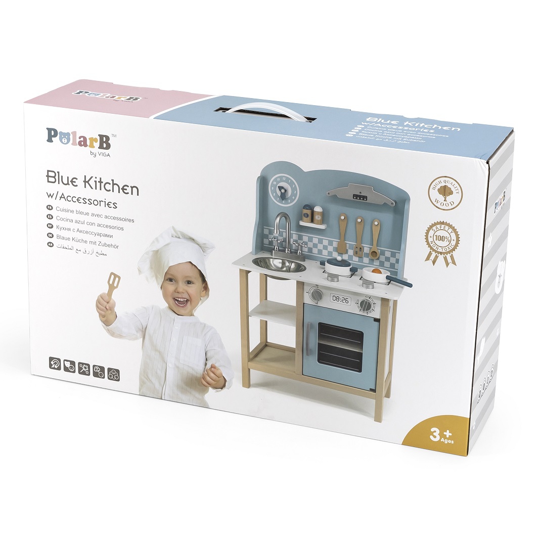 Polarb drewniana kuchnia z akcesoriami silver - blue
