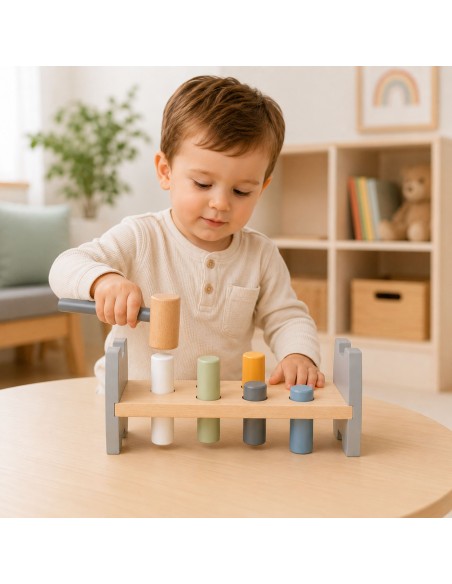 Wooden colorful Viga punch - educational toy with a hammer and eco