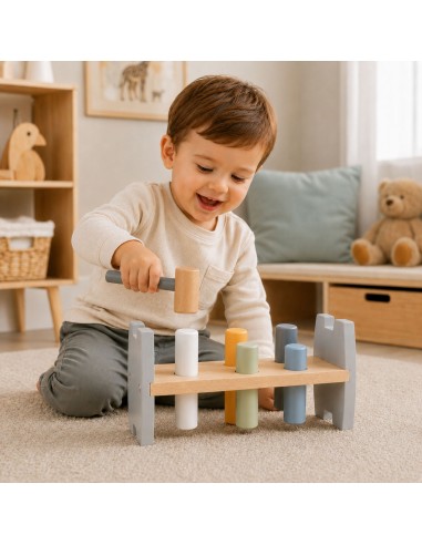Wooden colorful Viga punch - educational toy with a hammer and eco