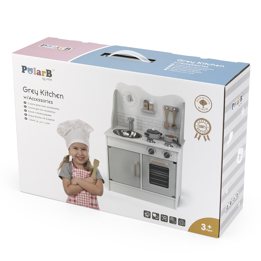 Polarb drewniana kuchnia z akcesoriami eco gray